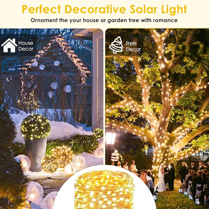 4-Pack Solar String Lights for Outside, Total 400LED Solar Fairy Lights Waterproof, Outdoor Twinkle Lights Copper Wire 8 Modes Solar Outdoor Lights for Xmas Tree Garden Party Wedding Decor(Warm White)