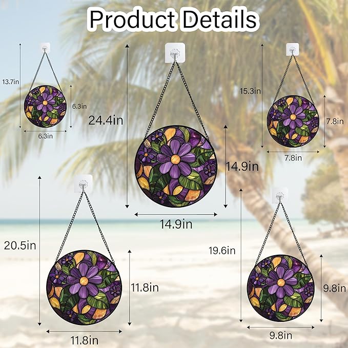 AMDERVEN Stained Glass Window Hanging, Purple Green Flowers Sun Catcher for Door Home Decor Plants Suncatcher Christmas Mother's Day Birthday Gifts for Women Men Mom and Nana 9.8 in
