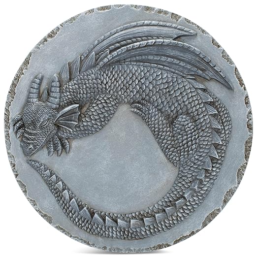 NAT & Jules Animal Character Dimensional Indoor Outdoor 12 inch Round Cast Resin Decorative Garden Stepping Stone, Patio, Walkway Sculpture Yard Art, Stone Grey Dragon