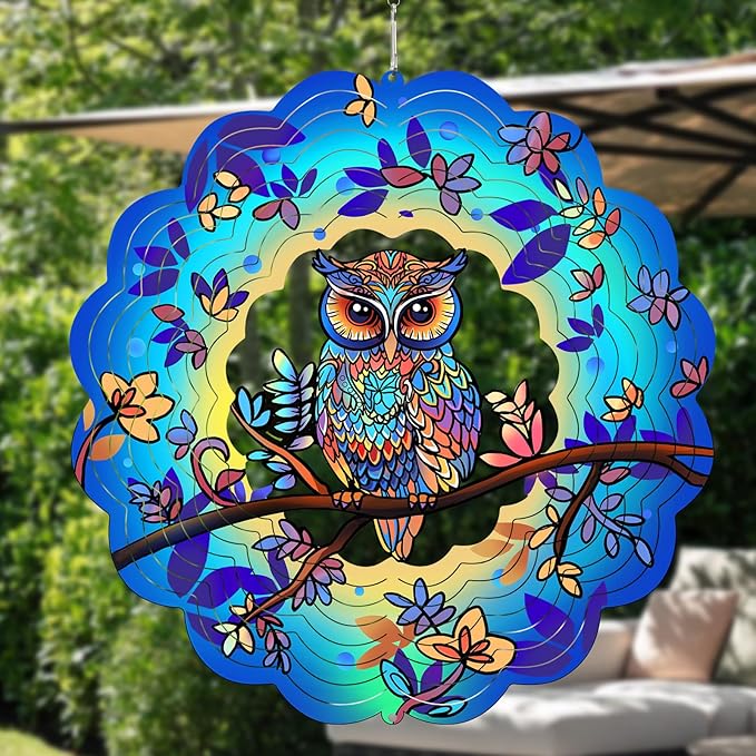 Owl Wind Spinners Outdoor - Birthday Gifts for Women Mom Grandma,12inch Metal Hanging Wind Sculptures for Outside Decor, Christmas Ornament Presents for Yard Garden Decoration