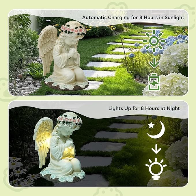 ArtCredit Solar Angel Garden Statues with LED Lights, Outdoor Decor for Patio Yard Balcony - Unique Housewarming Birthday Gifts for Women Mom Grandma