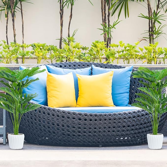 Set of 2 Fake Plants 28" Tall Artificial Monstera Deliciosa with 18 Leaves in White Pot for Home Office Decor