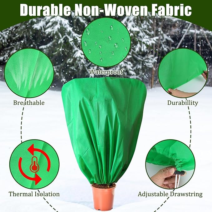 EYNDYN 8 Pcs Plant Covers Frost Protection Bag 47" x 31.5" Winter Reusable Plants Jacket with Drawstring Shrub Protection Wraps Bags Frost Blanket for Winter Outdoor Garden Plants