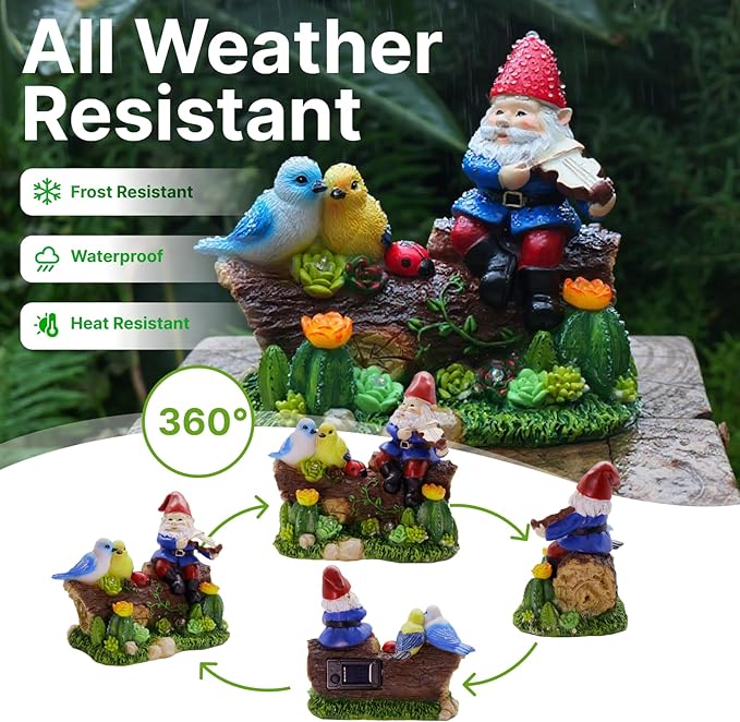 Garden Gnome Statues Decor with Solar Lights, Outdoor Decorations for Yard Porch Lawn Balcony Patio, Housewarming Gifts