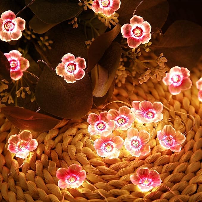 Mudder 13 FT 40 LEDs Cherry Blossom Flower String Lights for Bedroom, Pink Fairy Lights USB and Battery Operated Decorative String Light Indoor Outdoor (4 Pack)