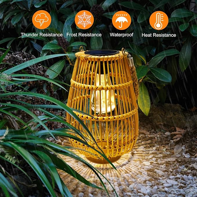 Solar Powered Lantern Outdoor Waterproof Hanging Rattan Lantern Lights Solar Lanterns Decorative Table Lamp for Garden,Yard,Patio,Porch,Trees,Lawn,Pathway,1 Pack