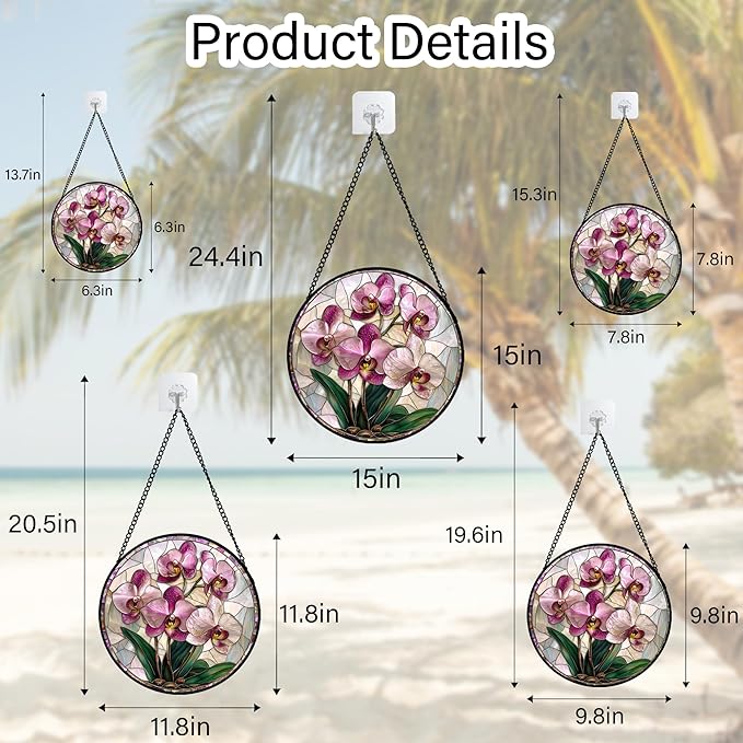 AMDERVEN Stained Glass Window Hanging - Pink Purple Phalaenopsis Flowers Sun Catcher for Door Home Decor Plant Suncatcher Christmas Mother's Day Birthday Gifts for Women Men Mom Nana 6.3 in