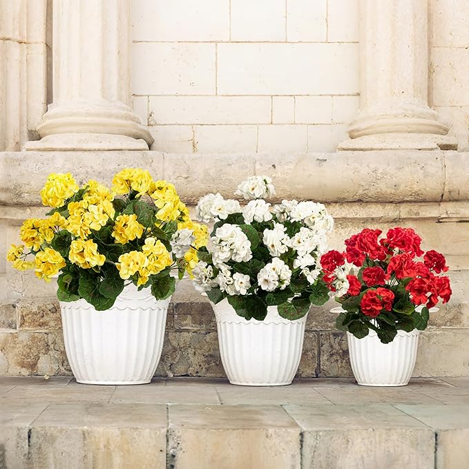 Uqueeten 4PCS Fake Flower Artificial Geranium,Artificial Flowers for Outdoors, Geraniums Artificial Flowers Realistic,Artificial Geraniums for Outdoors Fake Plant Decoration((Yellow) 14.4"