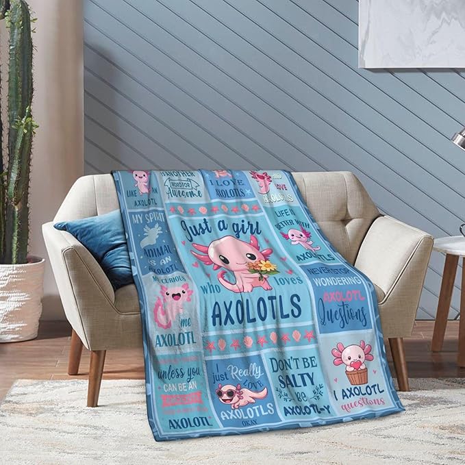 LNKRFRPA Axolotl Gifts Blanket, Axolotl Gifts for Women/Girls, Axolotls Stuff, Gift for Axolotls Lovers, Salamander Themed Gift Throw Blanket for Couch Sofa 50"x40"