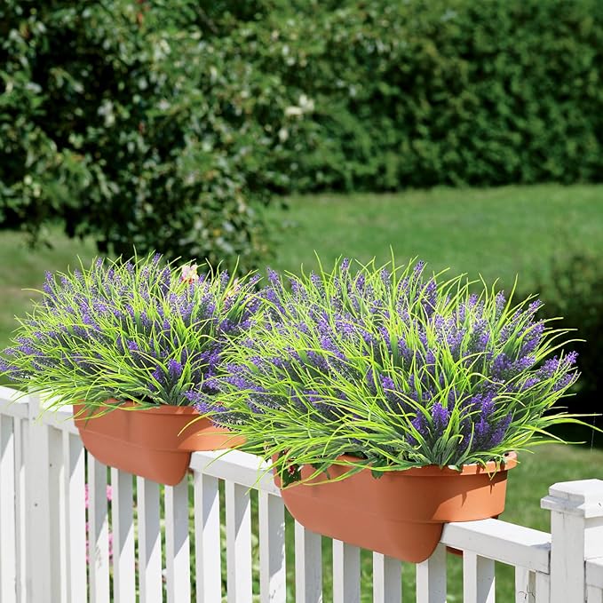 Grunyia 20 Bundles Artificial Plants Outdoor Fake Monkey Grass with Flowers (Purple)