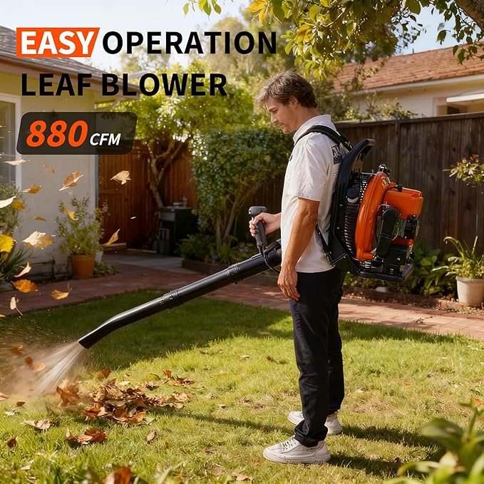 66CC Backpack Blower, 4-HP 2-Cycle Gas Leaf Blower with 880 CFM & 320 MPH, Backpack Leaf Blower, Powerful Clearing Performance for Wet Leaf & Debris Clean & Snow Removal