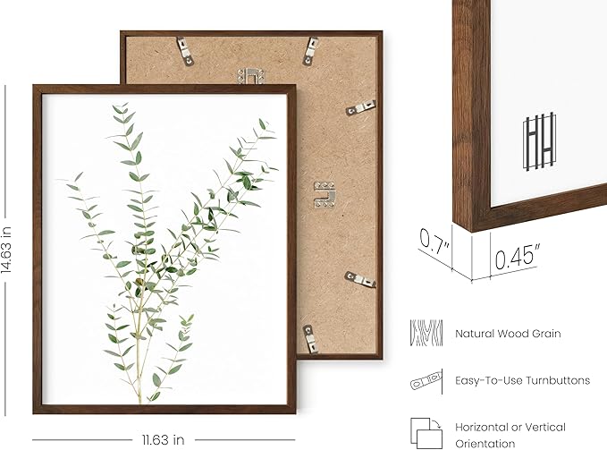HAUS AND HUES Botanical Plant Wall Art Prints - Set of 4 Decor Floral Kitchen Flower Leaves Boho Leaf Eucalyptus Green Poster (11x14, Walnut Framed)