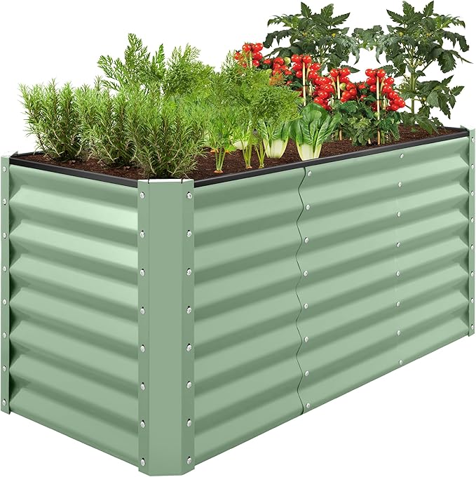 Best Choice Products 4x2x2ft Outdoor Metal Raised Garden Bed, Deep Root Planter Box for Vegetables, Flowers, Herbs w/ 119 Gallon Capacity - Sage Green