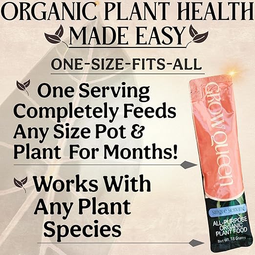 Grow Queen All-in-One Complete Organic Plant Food, Indoor Plant Food for Houseplants, Organic Fertilizer for Vegetable Gardens, 7 Formulated Single Servings Feeds 14 gal Fast and Slow Release