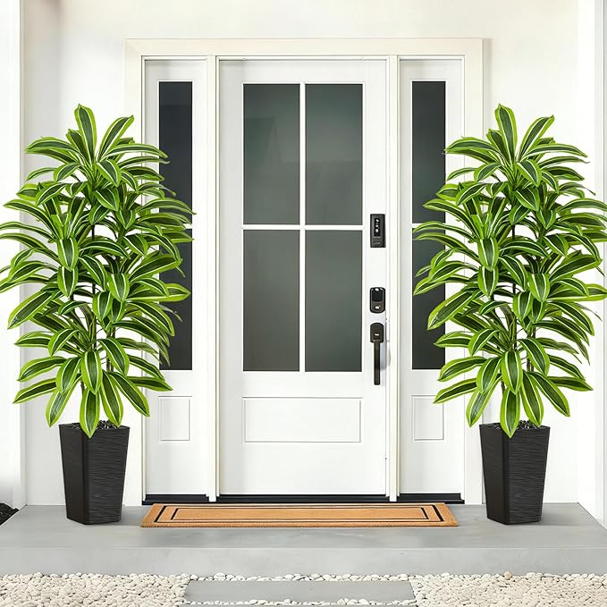 Artificial Yellow Dracaena Tree - 6FT Tall Fake Plants with Black Planter - Artificial Plants Indoor Floor Plant in Pot - Large Tropical Fake Yucca Potted Tree for Home Office Living Room Decor