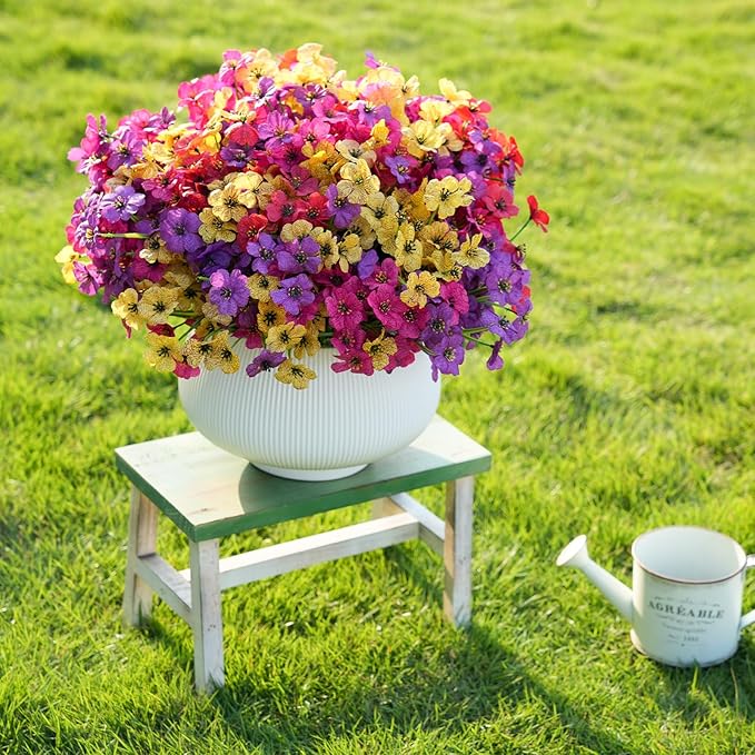 Stymedeca Artificial Flowers for Outdoor Faux Plants for Spring Summer Decoration, UV Resistant Realistic Silk Plastic Fake Flowers Garden Porch Patio Balcony Yard Front Home Decor, 24 Bundles