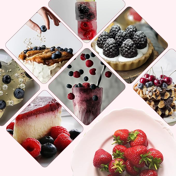 52 PCS Artificial Fake Fruit, Includes Fake Strawberries Fake Blueberries Fake Raspberries Fake Cherries, Reusable Waterproof Plastic Cake Dessert Party Home Kitchen Decoration, Photography Props