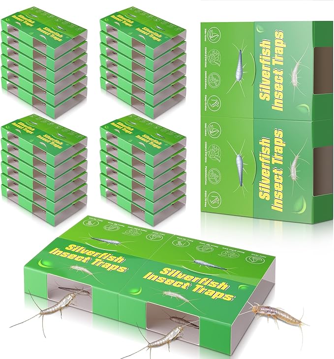 48 Traps Silverfish Trap, 24 Sheets Silverfish Killer Indoor, Non-Toxic Insect Trap with Dual-Color & Pattern Lure for Crawling Insect, Safe for Kids & Pet,Use as 48 Small or 24 Large Detachable Traps