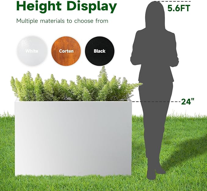 GZLVSOW White Steel Heavy Planter for Outdoor Plants Metal Rectangular Outdoor Planter Spliced Flower Box with Partitions for Outside,Indoor,Garden (White, 32 * 15 * 24)