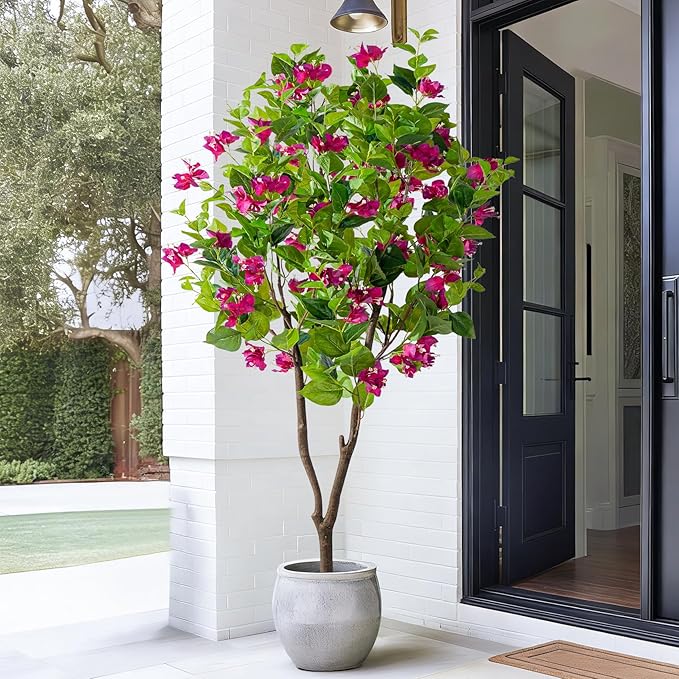 5FT Artificial Bougainvillea Tree Artificial Tree Tall Potted Fake Bougainvillea Trees for Outdoor Indoor Lifelike Potted Faux Plants with Wood Trunk and Flowers Office Wedding Home Decor