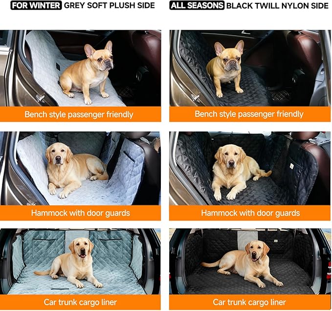 PETTALK Deluxe Double Sided Dog Car Seat Cover for Back Seat, Waterproof, Reversible Large Dog Car Seat Hammock, Back Seat Pet Cover for Dogs, Car Seat Protector, for Cars SUVs Trucks,All Seasons