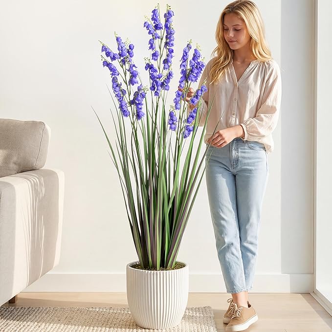 Ttranewsoo Green Onions Home Decor Fake Plants Lily of The Valley Snake Plant Home DéCor Accents Artificial Grass Room Decor Artificial Plants Indoor Artificial Grass 36" 1 Pack(Purple)