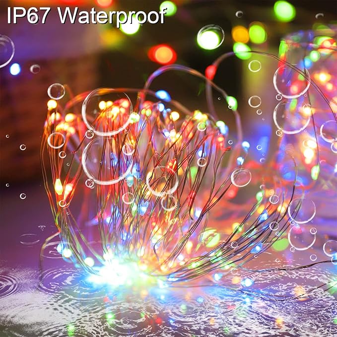 Solar Christmas String Lights Multicolor Outdoor Waterproof 100 LED（2 Pack） 8 Modes Copper String Lights Fairy Lights for Valentine's Day Garden, Patio, Fence, Balcony, Outdoors(Multicolor 2pcs）
