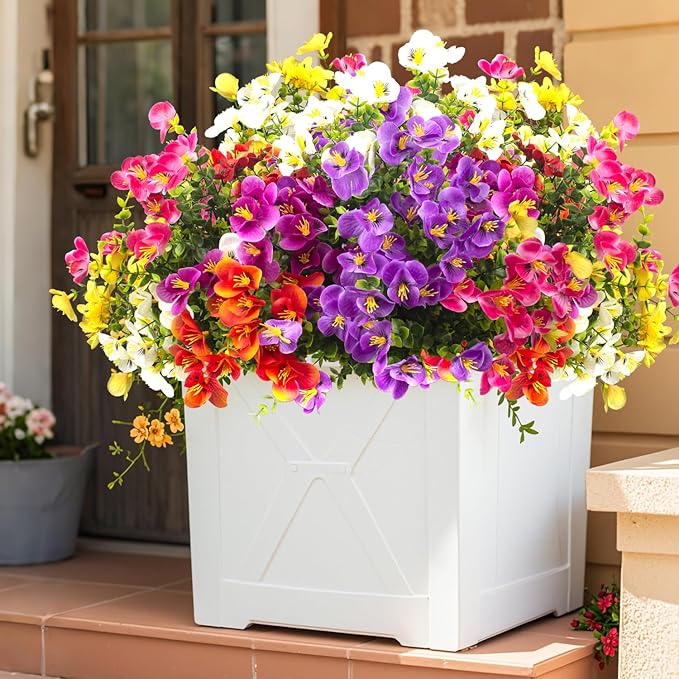 Grunyia Outdoor Artificial Flowers UV Resistant - Realistic Faux Floral Arrangements for Garden, Patio, Porch Décor - All-Weather Fade Proof & Low Maintenance (12 Pack, Mixed Styles)