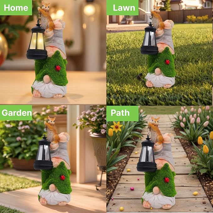 Lnzhauscia Garden Gnome Statues Decor with Solar Lights, Outdoor Decorations for Yard Porch Lawn Balcony Patio, Housewarming Gifts
