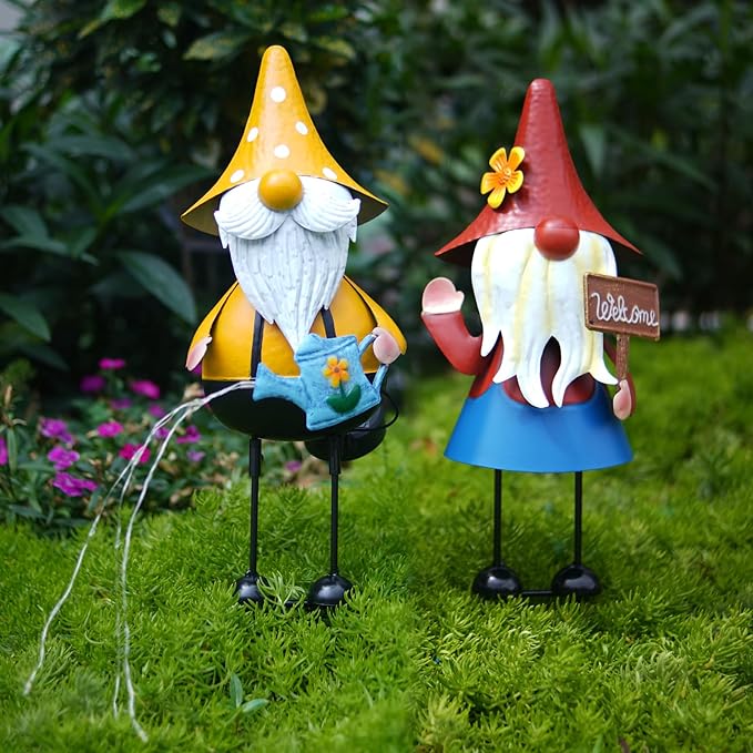 HONGLAND Garden Gnome Statue with Solar Lights -18 Inch Gnomes Decorations with Firework Solar Lights, Birthday Gift for Woman Grandma for Patio Yard Lawn Porch