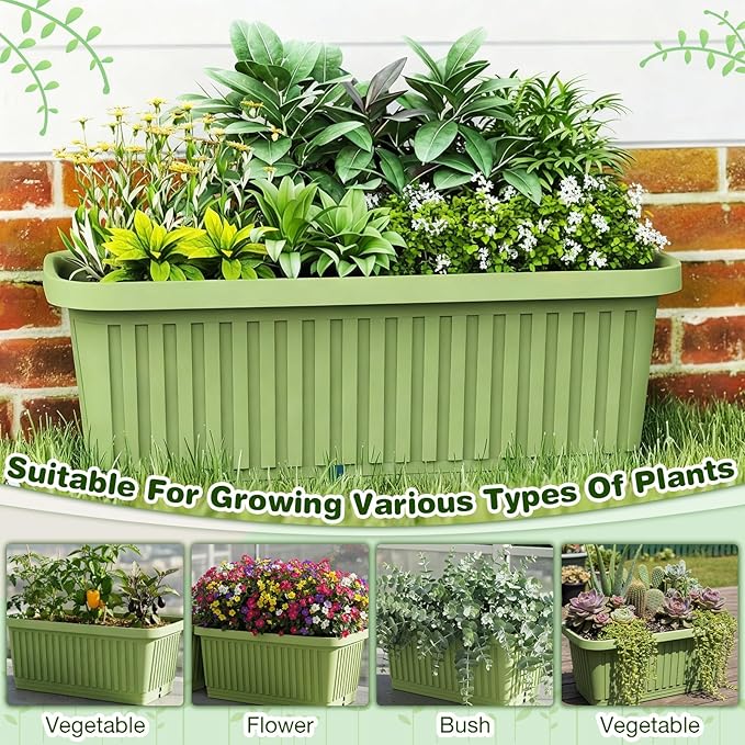 3 Pcs 28 Inches Large Planter Boxes Deep Rectangular Planter Boxes Outdoor Lightweight Plastic Planting Flower Pot with Drainage Holes Plant Pot for Patio, Courtyard, Lawn, Outdoor