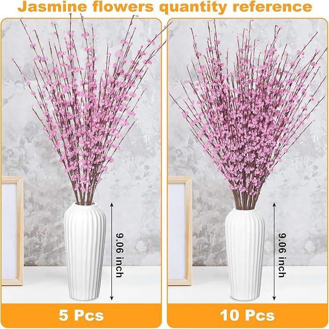 10 Pcs 29.5" Long Jasmine Artificial Flowers Fake Flowers Dry Branches Stem for Home Office DIY Floral Art Plant Wedding Table Centerpieces Restaurant Vase Decoration (Macaron Pink)