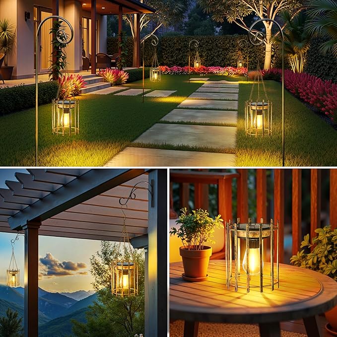KOOPER Solar Lanterns Outdoor Waterproof, 4 Pack Bronze Upgraded Bright Hanging Solar Lights Outdoor Lanterns Decorative, Auto ON/Off Metal Hanging Lanterns for Pathway Yard Patio Garden Decor Gift