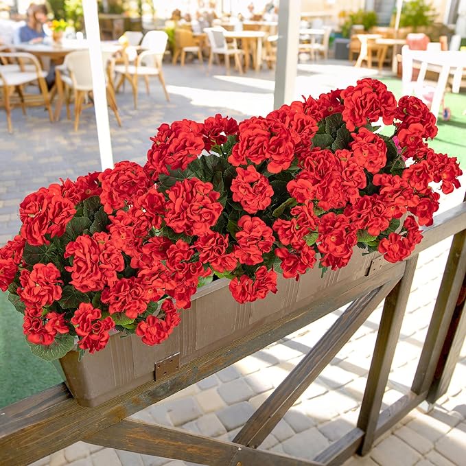 Uqueeten 4pcs Fake Flower Artificial Geranium,Artificial Flowers for Outdoors ，Geraniums Artificial Flowers Realistic,Artificial Geraniums for Outdoors Fake Plant Decoration(Red) 14.4"