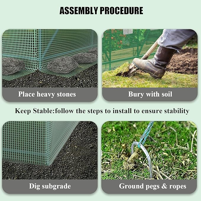 12x7x7 Greenhouse, Portable Green House for Outside, Greenhouses Kit for Outdoor with Metal Frame, Thicken PE Cover, Ground Nail and Fixed Ropes (Green Cover)