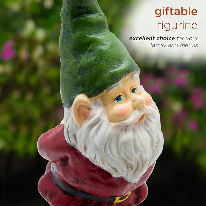 Alpine Corporation 11" Tall Classic Outdoor Garden Gnome Yard Statue Decoration