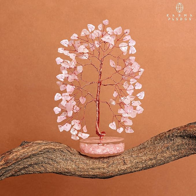 Crystal Tree for Home and Office Decor, Rose Quartz Chakra Healing Stones Handmade Feng Shui Tree of Life for Positive Energy, Money, Good Luck, Christmas Decor, Birthday Gifts for Women, Mom