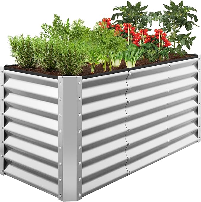 Best Choice Products 4x2x2ft Outdoor Metal Raised Garden Bed, Deep Root Planter Box for Vegetables, Flowers, Herbs w/ 119 Gallon Capacity - Galvanized