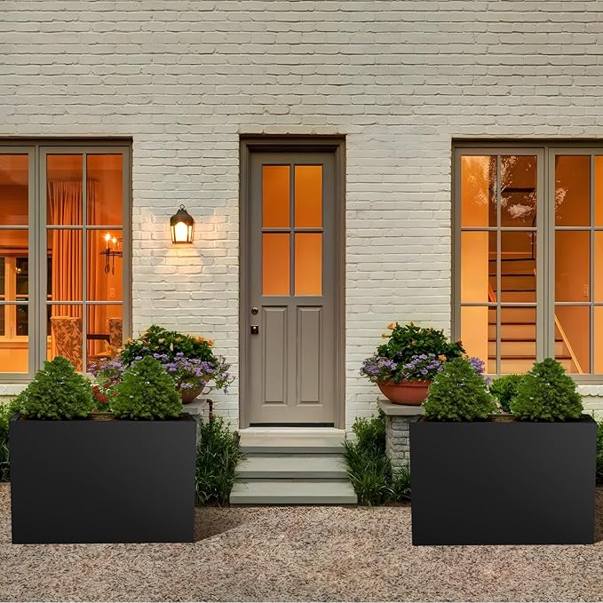 Meyoppm Metal Planter Box 28"x12"x28", Rectangular Steel Planter Box Frost Proof Rust Resistant Indoor&Outdoor, Heavy Duty Steel Planter for Commercial and Residential Use
