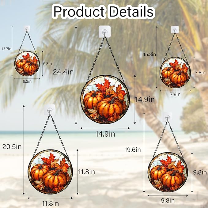 DASTOLL Stained Glass Window Hanging, Pumpkin Maple Leaf Suncatcher for Doors Home Sun Catchers Decoration and Christmas, Mother's Day Birthday Gifts for Women, Men, and Mom 15x15 in