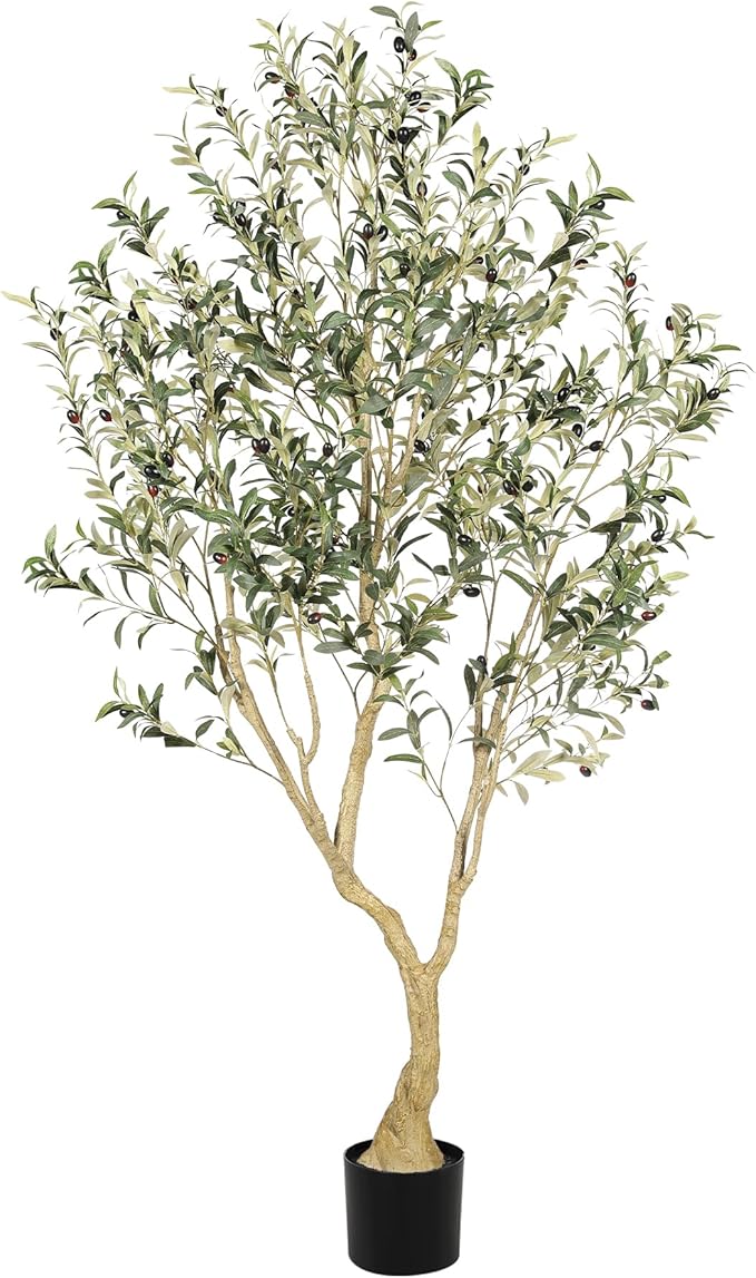 Olive Tree 6ft - Olive Trees Artificial Indoor with Large Olive Branches and Lifelike Fruits - Faux Olive Tree for Modern Home Office House Living Room Decor