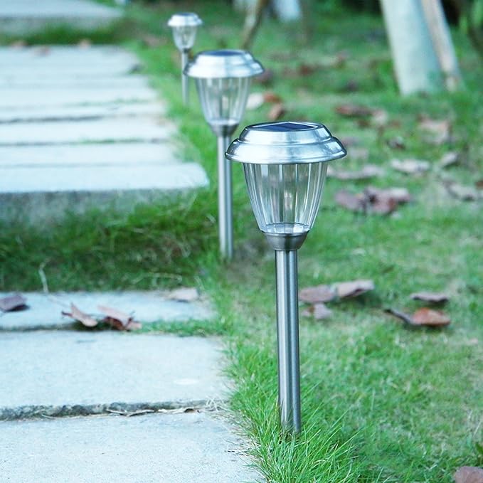 voona Solar LED Outdoor Lights 8-Pack Stainless Steel Pathway Landscape Lights for Outdoor Path Patio Yard Deck Driveway and Garden, (Silver)