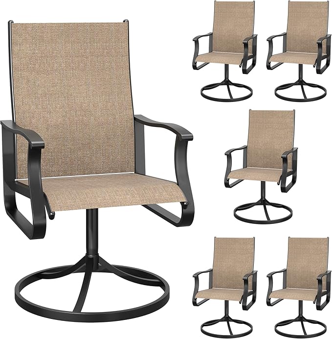 Patio Swivel Chairs Set of 6, Outdoor Dining Chairs with High Back, 360° Swivel Rocker Chair in All-Weather Textilene & Metal Frame for Garden, Porch, Backyard, Balcony(Brown)