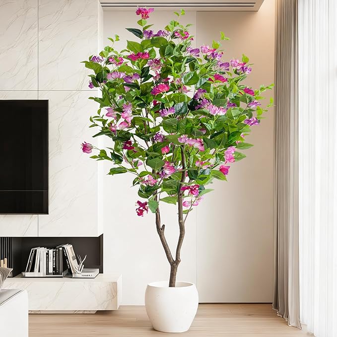 6FT Artificial Bougainvillea Tree Artificial Tree Tall Potted Fake Bougainvillea Trees for Outdoor Indoor Lifelike Potted Faux Plants with Wood Trunk and Flowers Office Wedding Home Decor