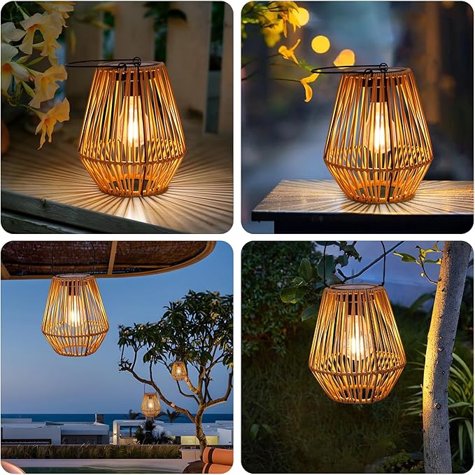 Solar Lanterns,Livinlarge Solar Lights Outdoor Waterproof Boho Light for Outside Hanging Rattan Lantern Decoration for Garden,Yard,Patio,Porch,Trees,Lawn,Pathway,1 Pack