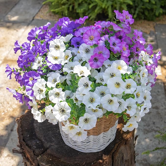 VDVST Artificial Flowers for Outdoors,UV Resistant Artificial Outdoor Flowers,Not-Fading Faux Flowers for Outdoor Planters for Front Door Porch Yard Patio Garden Home Decor,12 Bundles Mix 3 Colors