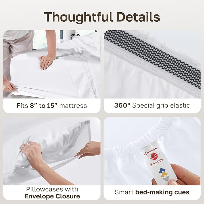 California Design Den 100% Egyptian Cotton Bed Sheets Full, Certified Authentic Luxury, Deep Pocket Full Size Sheets Set, Soft Sateen Breathable Sheets for Hot Sleepers, White Cotton Sheets Full