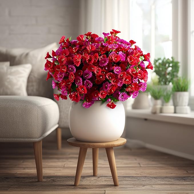 Artificial Morning Glory Flowers Plants for Outdoor 8 Pcs Faux Silk Petunias Flower Realistic Faux Flowers Plants for Outside Planter Porch Yard Patio Balcony Home Indoor Decor (8 Pcs Red+Purple)
