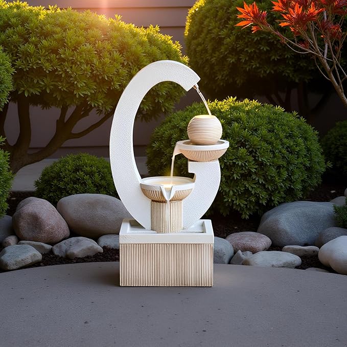 31'' H Outdoor Garden Fountains with Led Light Contemporary Design, Perfect for Garden, courtyards, Landscaping, Patio, Balconies, and lawns