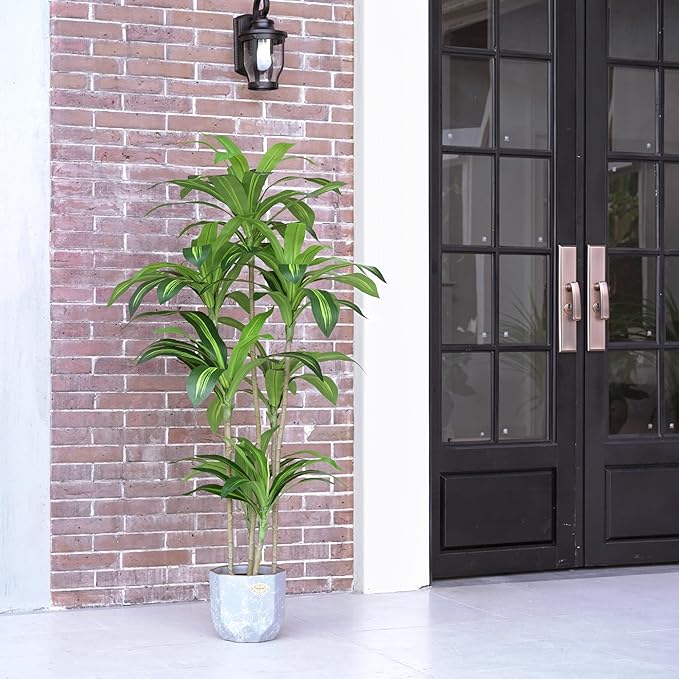 Waoops Artificial Plants 5.3Ft Dracaena Fragrans Faux Trees with 7 Heads Fake Tree for Home Decor Indoor or Outdoor Office Decoration Housewarming Gift